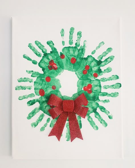 Christmas Wreath Toddler Craft, Handprint Wreath Craft, Christmas Handprint Wreath, Wreath Handprint Craft, Handprint Wreath Preschool, Christmas Wreath Crafts For Toddlers, Toddler Wreath Craft, Holiday Handprint Art Christmas, Preschool Wreath Craft