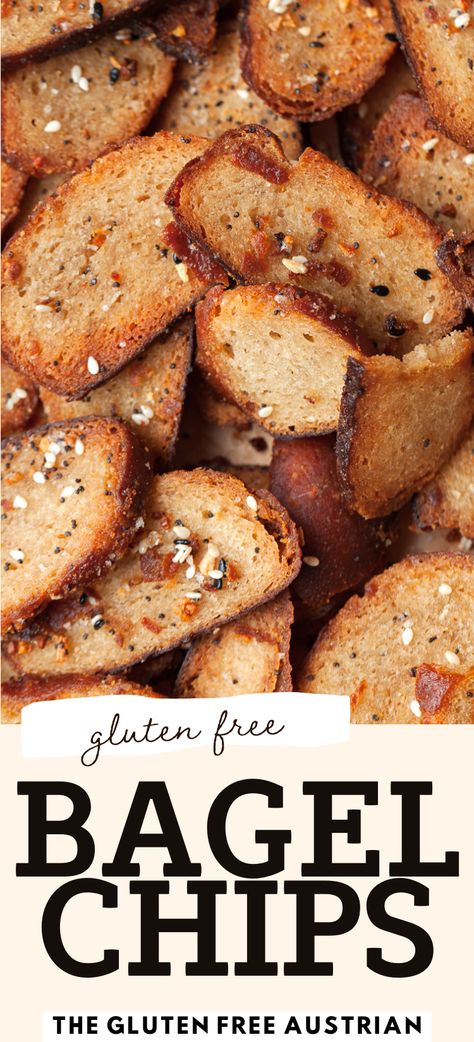 Homemade Gluten Free Bagel Chips are a fantastic way to transform leftover gluten free bagels into a quick and delicious snack. Easy to make, these crispy chips can be customized with your favorite seasonings, from savory garlic and herbs to sweet cinnamon sugar. Leftover Bagels, Gluten Free Gifts, Snack Easy, Gluten Free Bagels, Candida Diet Recipes, Bagel Chips, Crispy Chips, Austrian Recipes, Croutons Homemade