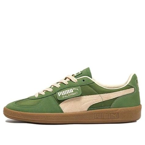 Puma Palermo Green Casual Sneakers, Palermo Puma, Green Puma Shoes, Green Shoes Outfit, Puma Palermo, Colorful Sneakers, Shoe Wardrobe, Shoe Inspo, Colorful Shoes