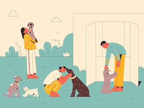 Vet Illustration, Hotel Pet, Pet Shelter, Pet Station, Dog Shelter, Shelter Design, Naive Illustration, 강아지 그림, Grooming Salon