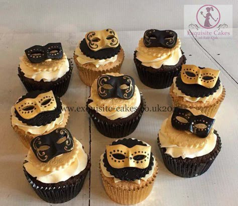 Bridal Shower Masquerade Theme, Masquerade Ball Cupcakes, Mascarade Party Activities, Masquerade Ball Homecoming, Masquerade 40th Birthday Party, Masquerade Bridal Shower Ideas, Masquerade Cupcake Ideas, All Black Masquerade Party, Masquerade Treat Table