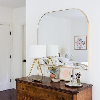 Wide Arch Mirror, Arch Mirror Decor, Lilac Living Room, Gold Antique Mirror, Mirror Design Ideas, White And Silver Wallpaper, Antique Brass Faucet, Antique Gold Mirror, Apartment Bedding