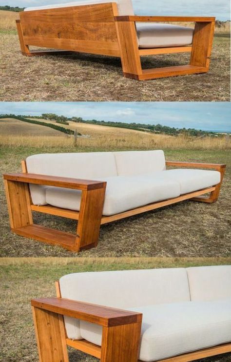 DIY Woodworking Plans Wood Frame Couch, Homemade Sofa, Outdoor Sofa Diy, Wooden Couch, Wooden Sofa Set Designs, Wooden Sofa Designs, Casa Country, Wooden Sofa Set, Free Woodworking Plans