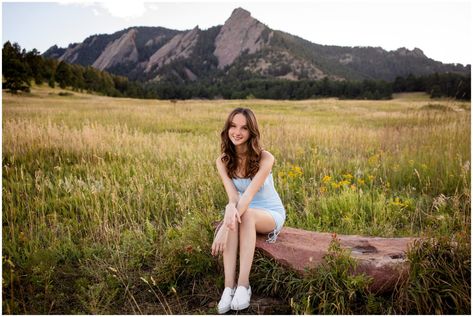 Pale Blue Mini Dress, Green Floral Top, Pretty Photography, Sunset Session, Teen Magazine, Senior Poses, Boulder Colorado, Smiles And Laughs, Rocky Mountain National Park