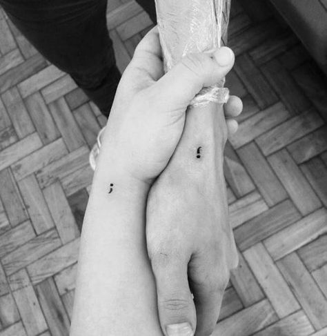 Matching Tiny Semicolons on a Wrist Semicon Tattoo, 34 Tattoo, Semicolon Tattoo Meaning, Semicolon Tattoos, Colon Tattoo, Remembrance Tattoos, Semicolon Tattoo, Couple Tattoo, Matching Couple Tattoos