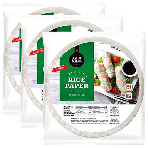 Amazon.com: Best of Thailand Rice Paper | Perfect for Fresh Spring Rolls & Dumplings |Non-GMO, Gluten-Free, Vegan & Paleo | Kosher for Passover Kitniyot (Rice Paper Round) : Grocery & Gourmet Food Rice Paper Spring Rolls, Rice Paper Wraps, Kosher For Passover, Spring Roll Wrappers, Fresh Spring Rolls, Vegetarian Diet, Spring Rolls, White Rice, Selling Products