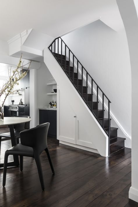 Sydney Terrace, Kitchen Upstairs, Victorian Kitchen, Modern Monochrome, Designer Interior, Integrated Appliances, Terrazzo Flooring, Victorian Terrace, Free Standing Bath Tub