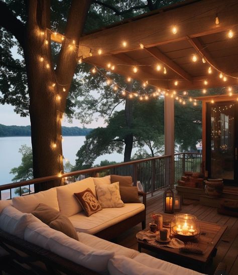 Back Porch Aesthetic, Witch Life, Outdoor Deck Decorating, House Deck, Outdoor Deck, Deck Decorating, The Cabin, Lake Life, Back Porch