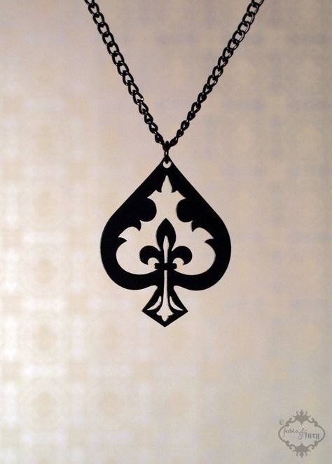 Fleur de lis Spade necklace in black stainless steel - alice in wonderland - ace of spades Ace Of Spades Jewelry, Ace Necklace, Spade Necklace, Goth Accessories, Laser Cut Jewelry, Shiny Objects, Ace Of Spades, Moon Pendant Necklace, Black Pendant