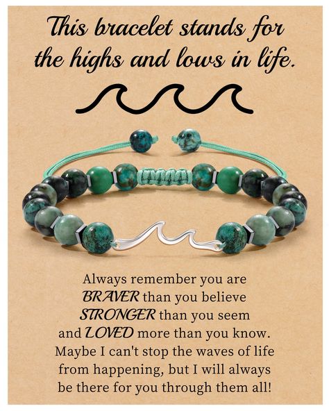 PRICES MAY VARY. Inspirational Gifts: This wave bracelet stands for the highs and lows in life. Great inspirational gifts, cheer up gifts, encouragement gifts for women, remind her "Maybe I can't stop the waves of life from happening, but I wiil always be there for you through them all". Wave Bracelet: The women bracelet made of jasper natural stone and white gold plated wave stand, handmade braided to comfortable and durable. Wave Jewelry: Length of the beaded bracelets for women is 6.5"-10.5", Meaningful Birthday Gifts, Meaningful Bracelets, Faceted Gemstone Jewelry, Waves Of Life, Stone Beaded Bracelets, Inspirational Gifts For Women, Bracelet Stands, Women Spiritual, Wave Jewelry