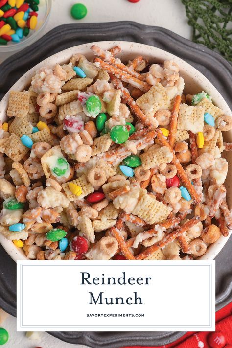 Reindeer Munch is the ultimate holiday season snack mix – crunchy, sweet, and just the right amount of salty! Fun to make with the kids! Reindeer Munch Recipe, Mischief Munch, Reindeer Mix Recipe, Snack Mix Recipes Sweet And Salty, Sweet And Salty Snack Mix Recipes, Reindeer Munch, Reindeer Crunch, Snack Mix For Kids, Christmas Munch