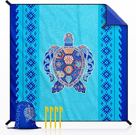 OCOOPA Diveblues Beach Blanket Waterproof Sandproof, 10'X 9' Extra Large, Soft and Durable, Sand Free, Light Weight and Portable, Perfect for Travel Camping, Beach Vacation, Marine Life Series Camping Pad, Beach Rugs, Outdoor Music, Outdoor Gifts, Beach Yoga, Picnic Mat, Turtle Design, Camping Blanket, Beach Essentials