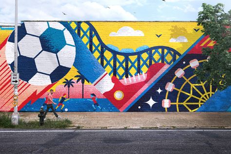 Soccer Mural, Florida Mural, Mural Art Wall, Wall Art Images, معرض فني, Installation Street Art, School Wall Art, School Murals, Large Mural