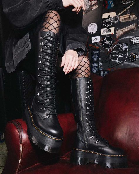 doc martens 1B69 hardware leather extra high boot Knee High Lace Up Platform Boots, 1b60 Dr Martens, Dr Martens High Boots Outfit, Doc Martens Photography, Doc Martens Knee High Boots, Doc Martens High Boots, Calve Boots Outfit, Dr Martens Knee High Boots, Knee High Dr Martens Outfit