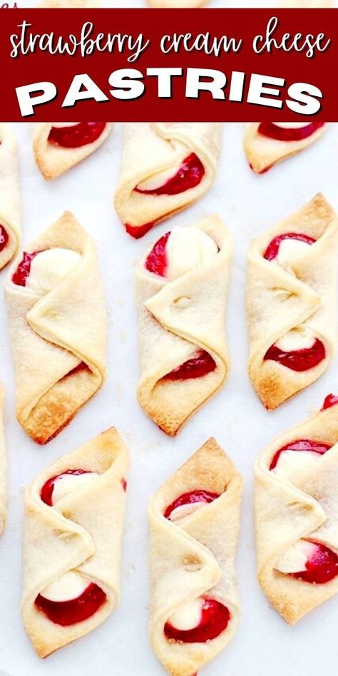 Soft, flaky and delicious cream cheese dough filled with a sweet cream mixture and strawberry jam. Cream Cheese Pastries, Cream Cheese Puffs, Cheese Pastries, Cream Cheese Puff Pastry, Cream Cheese Pastry, Cream Cheese Brownies, Cheese Pastry, Baking Desserts, Cheese Cookies