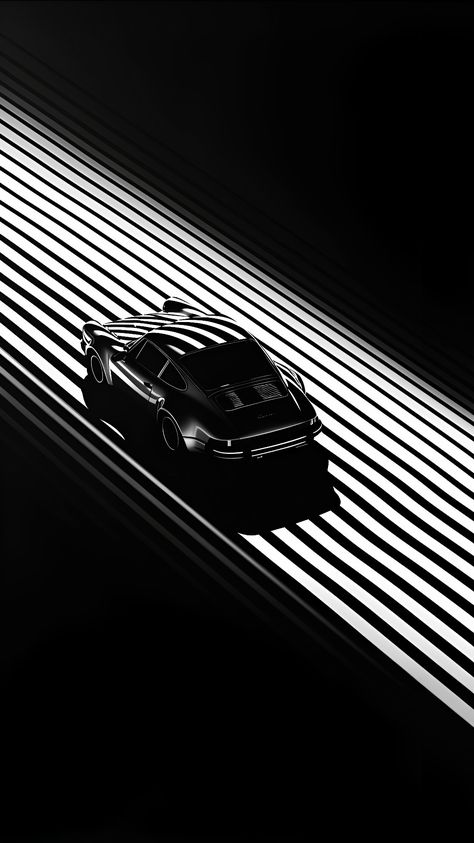 Black Wallpaper With White Lines, Black And White Car Photography, Black And White Car Aesthetic, Cars Black And White Aesthetic, Porsche Wallpaper, Home Screen Wallpaper Hd, Matte Black Cars, Black Porsche, Sports Car Wallpaper