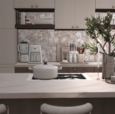 Sims 4 Kitchen Aesthetic, Kitchens Sims 4, Sims 4 Backsplash, Sims 4 Aesthetic House, Sims Cc Kitchen, Sims 4 Modern Kitchen, Sims Kitchen, Sims4 Build, Sims Design