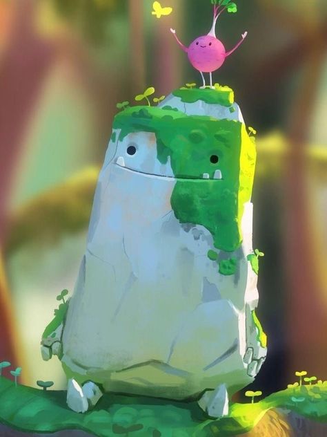 Game Design Inspiration Concept Art, Cute Fantasy Creatures Art, Cute Concept Art, Cute Creature Concept Art, Golem Concept Art, Golem Art, Video Game Concept Art, Goro Fujita, 2d Game Art