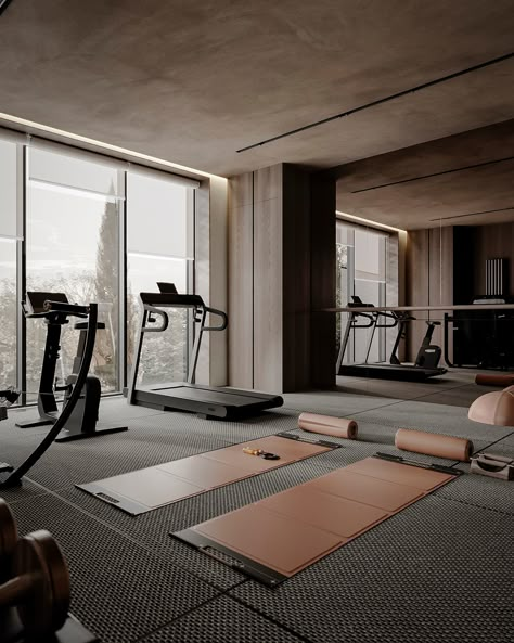 MODERN GYM :: Behance Contemporary Gym Design, Private Gym Design Interior, Modern Gyms, House Gym Design, Moody Gym, Pool Interior, Sport Room, Gym Luxury, Gym In House