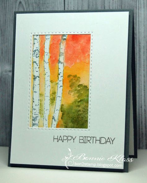 Stamping with Klass: Watercolor Birches Male Watercolor Birthday Cards, Watercolor Birthday Card Ideas For Men, Watercolour Cards For Men, Watercolor Cards For Men, Watercolor Birthday Card Man, Watercolor Birthday Cards For Men, Watercolor Challenge, Card Lettering, Painting Cards