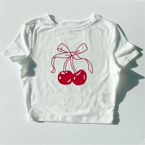 Tshirt Png Aesthetic, White T Shirt Painting Ideas, Cute White Top With Cherry Print, Cute Pink T-shirt With Cherry Print, Y2k Cherry Print Summer T-shirt, Pink Cherry Print Graphic Tee, White Cherry Print T-shirt For Summer, Tshirt Design Diy, Fabric Paint Shirt