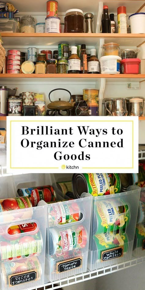 Organizing Canned Goods, Deep Pantry Organization, Canned Good Storage, Food Storage Shelves, Diy Pantry Organization, Deep Pantry, Small Pantry Organization, Canned Food Storage, Pantry Organisation