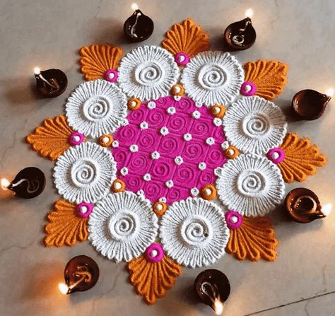 Small Rangoli Designs Simple Diwali, Big Rangoli Designs For Competition, Simple Diwali Rangoli Ideas, Diwali Rangoli Ideas Easy, Easy Rangoli Ideas, Rangoli Ideas For Diwali, Deepavali Rangoli Designs, Deepavali Kolam, Deepavali Rangoli