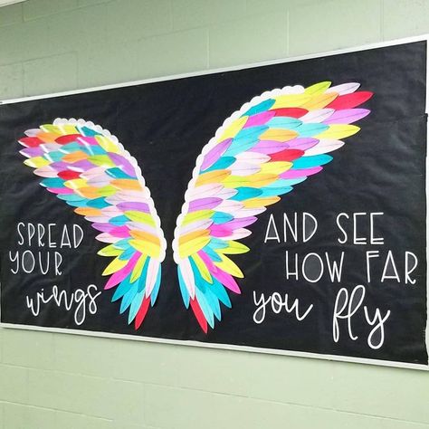 TeachersFollowTeachers on Instagram: “@millennialmathteacher’s #bulletinboard is to die for!!! ike, guess what this is gonna be!!!⁣ ⁣ HUGE shout-out to Racheal @rise.over.run…” Feather Template, Summer Bulletin Boards, School Doors, School Displays, Classroom Bulletin Boards, School Bulletin Boards, Board Decoration, Class Decoration, Classroom Door