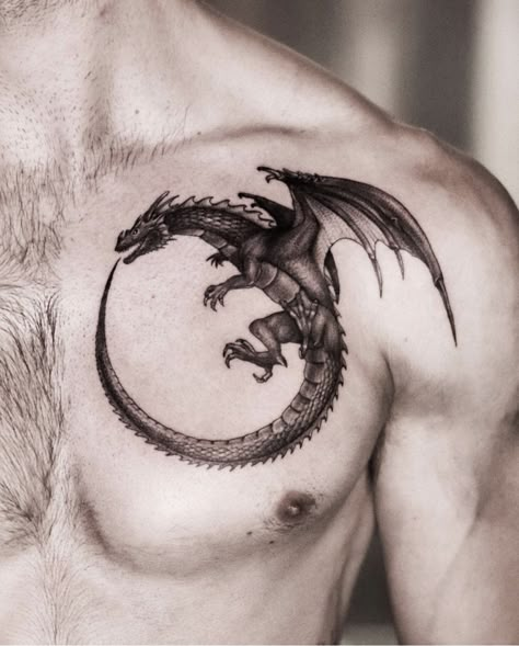 Dragon Tattoos For Men Chest, Chest Dragon Tattoo For Men, Dragon Tattoo Chest Men, Infinity Dragon Tattoo, Dragon Tattoo Shoulder Men, Dragon Chest Tattoo Men, Chest Dragon Tattoo, Dragon Back Tattoos Men, Realism Dragon Tattoo