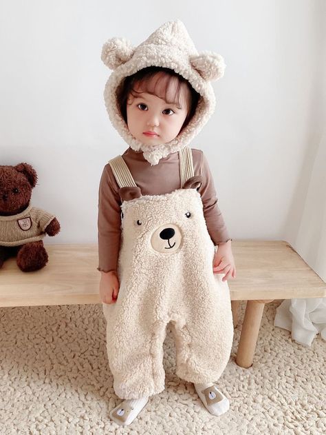 Baby Teddy Bear Outfit, Winter Kids Outfits, Baby Winter Outfits, Baby Girl Winter Outfits, Kids Winter Outfits, Cute Overalls, Baby Girl Clothes Winter, Embroidery 3d, Kids Winter Fashion