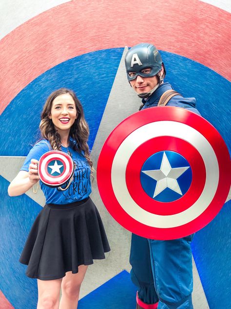 Check out all the Avengers meet and greets at Disney California Adventure and see this Captain America Disneybound Outfit! #captainamerica #avengers #disneyland Avengers Disney Outfit, Disney Bounding Avengers, Avengers Disneybound, Disneybound Casual, Avengers Disneyland, Marvel Disneybound, Captain America Disneybound, Avengers Campus Disneyland, Avengers Symbols