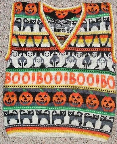 Halloween Sweater Vest Cool Sweater Vest, Halloween Knits, Granny Chic Fashion, Halloween Vest, Halloween Sweaters, Halloween Jumper, Halloween Clothes, Colorwork Knitting, Halloween Sweater