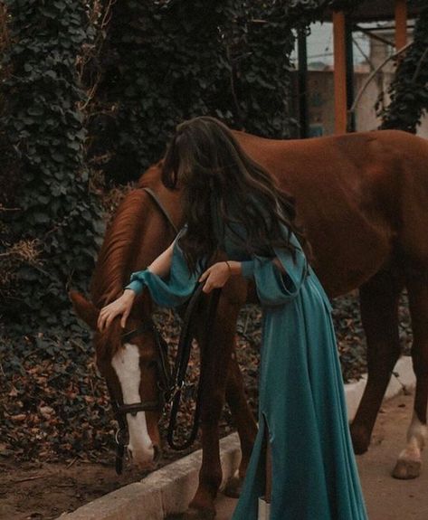 A Horse, Blue Dress, Long Hair, We Heart It, A Woman, Hair, Blue, White