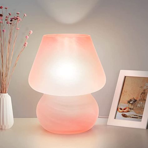 ONEWISH Mushroom Lamp Small Vintage Table Lamp for Bedroom Nightstand, Bedside Lamp Translucent Glass Stepless Dimmable, Murano Aesthetic Home Decor for Living Room Kitchen Mother's Day Gift(Black) - - Amazon.com Small Nightstand Lamps, Glass Bedside Lamps, Room Wishlist, Lamp Cute, Cute Table, Pink Lamp, Cute Night Lights, Small Nightstand, Mushroom Table Lamp