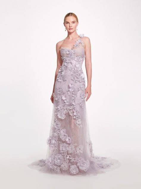 Marchesa Couture, Marchesa Fashion, Marchesa Gowns, Flare Gown, Illusion Tulle, Floral Wedding Dress, Fit And Flare Skirt, Tulle Gown, Chiffon Gown