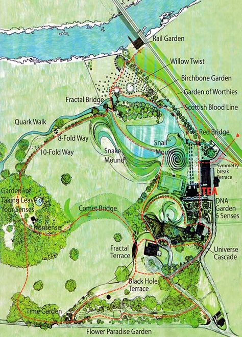 Map · Garden of Cosmic Speculation · Portrack House · near Dumfries Garden Of Cosmic Speculation, Dumfries House, Beth Chatto, Famous Gardens, Landscape Architecture Design, House Map, Magical Garden, Gorgeous Gardens, Future Travel