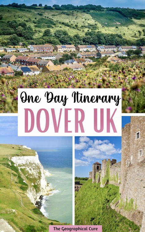 Pinterest pin for Dover day trip from London Dover Cliffs England Uk, Dover England Things To Do In, Dover Castle England, Cliffs Of Dover England, Dover Uk, Dover Cliffs, Uk Adventure, Dover England, British Isles Cruise