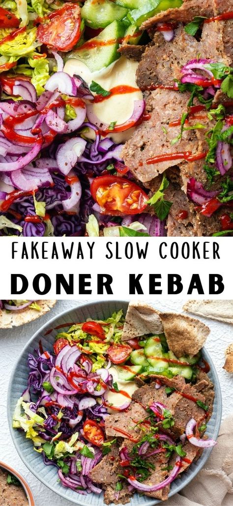 Donor Kebab Recipe, Fakeaway Kebab, Doner Kebab Recipe, Donner Kebab, Doner Kebabs, Kebab Meat, Fakeaway Recipes, Slow Cooker Lamb, Kebab Recipe