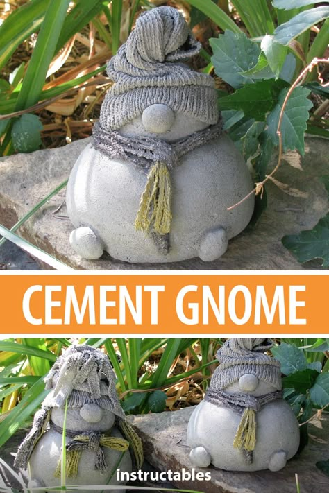 Concrete Gnomes Diy How To Make, Cement Snowman Diy, Garden Gnomes Diy, Garden Ornaments Diy, Gnome Diy, Recycled Decor, Diy Cement, Diy Concrete Planters, Cement Garden