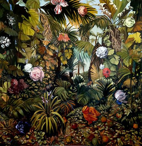 Stephanie  Peek - Stephanie Peek showing Deeper a realistic floral still life oil painting at Seager Gray Gallery. Rainforest Painting, Nature Rainforest, Thistle Painting, Rainforest Flowers, Winter Scene Paintings, Rainforest Birds, Paradise Painting, Birds Tropical, Jungle Painting