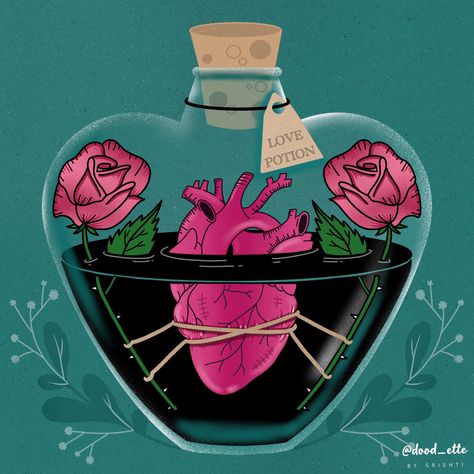 Love Poison Bottle, Love Potion Aesthetic, Heart Potion Bottle, Lamp Tattoo, Love Magnet, Fantasy Map Making, Unique Themes, Crown Tattoo Design, Bottle Drawing