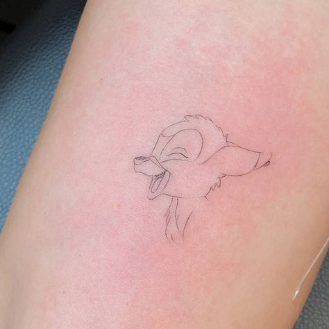 Single needle Bambi tattoo. Small Bff Tattoos, Tattoos For Women Cat, Tiny Disney Tattoo, Bambi Tattoo, Single Tattoo, Bambi 1942, Bestie Tattoo, Single Needle Tattoo, Bff Tattoos