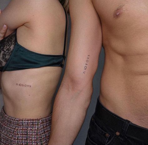 One Year Anniversary Tattoo Ideas, Word Tattoo Placement Men, Fine Line Tattoo Couple, Matching Couple Tattoos Minimalist, Minimalist Couple Tattoo Ideas, Tattoo Women Butterfly, Best Friends Tattoo Ideas, Tattoo Simplistic, Tattoo Ideas Couples