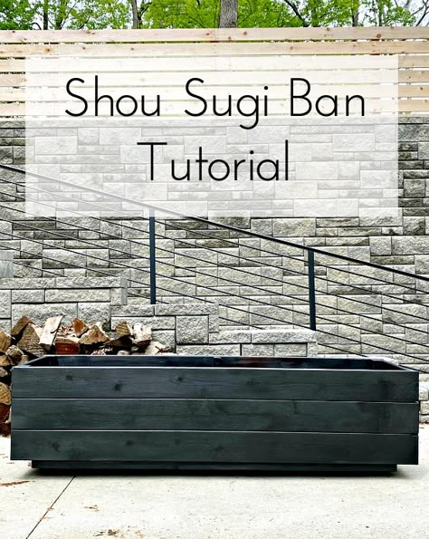 Shou Sugi Ban Diy Wood Burning, Garden Wood Furniture, Shou Sugi Ban Planter, How To Shou Sugi Ban, Shou Sugi Ban Furniture, Wood Burning Techniques, Cedar Planters, Charred Wood, Sugi Ban