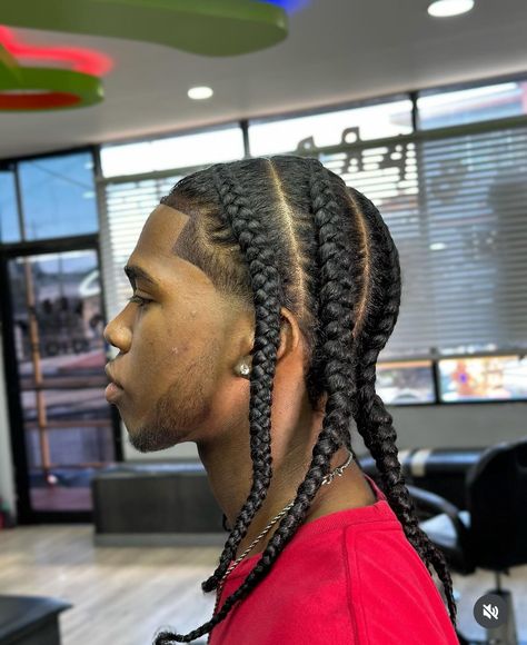 Two Braids Men Black, Long Braid Men, Small Twists Men, Mens 4 Braids Hairstyles, Men Box Braids Hairstyles, Long Twists Black Men Hair, Small Plaits Box Braids Men, Male Individual Braids, Single Plaits Braids Black Men