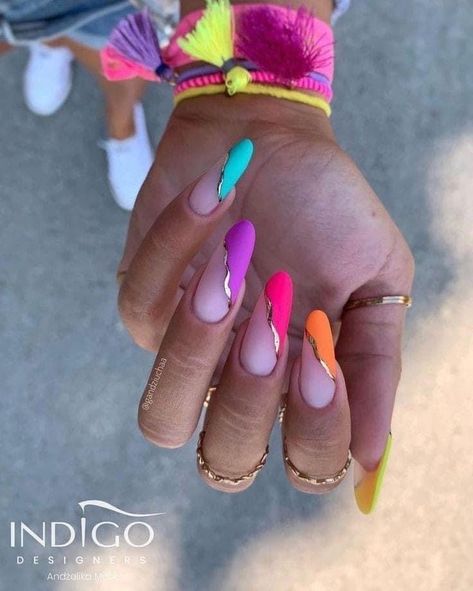 Bright Summer Nails Designs, Multicolored Nails, Neon Nail Designs, Indigo Nails, Colorful Nail, Vibrant Nails, Bright Nails, Neon Nails, Fabulous Nails