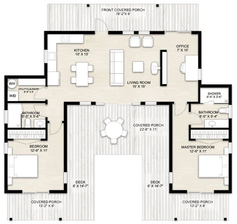 Reka Bentuk Rumah Kecil, Pelan Rumah Kecil, Pelan Lantai Rumah, U Shaped House Plans, U Shaped Houses, Rumah Moden, Guest House Plans, Pelan Rumah, Small House Floor Plans