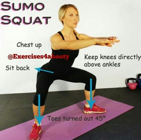 Sumo squats How To Do Squats, Best Inner Thigh Workout, Inner Thigh Workout, Squat Challenge, Wednesday Workout, Sumo Squats, Thigh Fat, Thigh Exercises, Glutes Workout