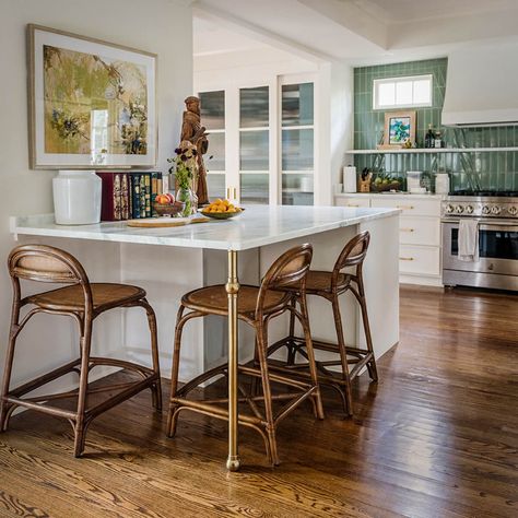 Kitchen Island Overhang, Kitchen Island With Legs, Brass Kitchen Island, Bistro Shelving, Brass Shelving, Small Galley Kitchen, Countertop Support, Glass Shelves Kitchen, Ikea Kitchen Design