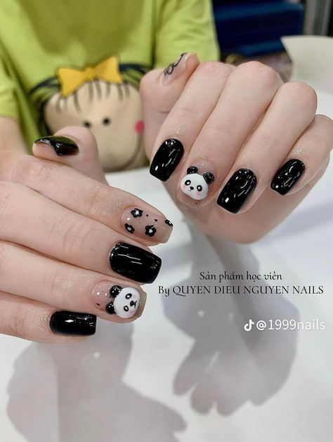 Panda Nail Art Design, Nail Panda, Panda Nails, Panda Nail Art, Nails Tay, Xmas Nail Art, Finger Nail Art, Nail Box, Kawaii Nails